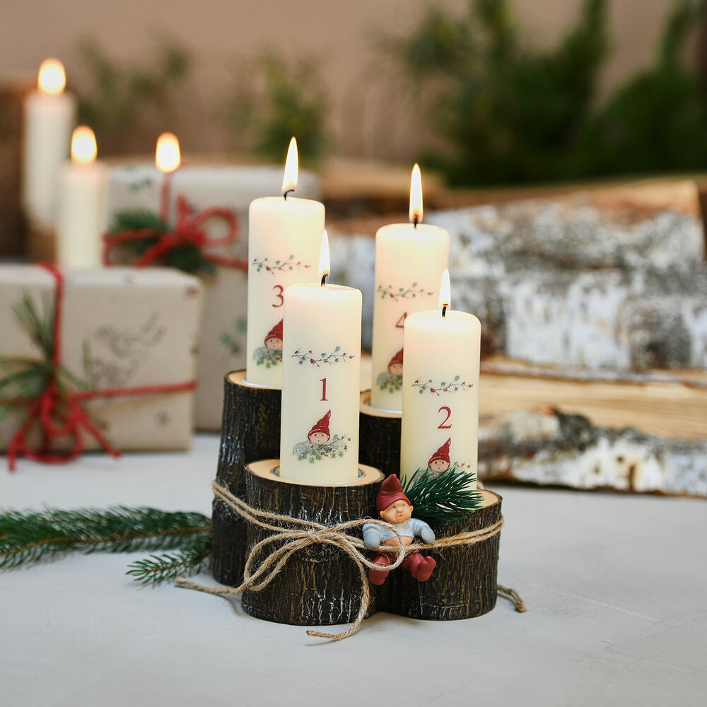 Nisse i skjul adventslys - 4 stk.